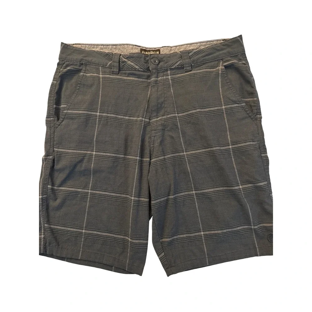 Hang Ten Mens Shorts 36 Gray Plaid Casual Flat‎ Front Walking Golf
